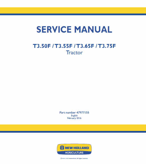 New Holland T3.50F, T3.55F, T3.65F, T3.75F Tractor Service Manual