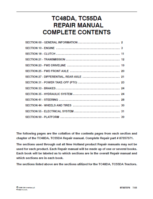 New Holland TC48DA, TC55DA Tractor Service Manual