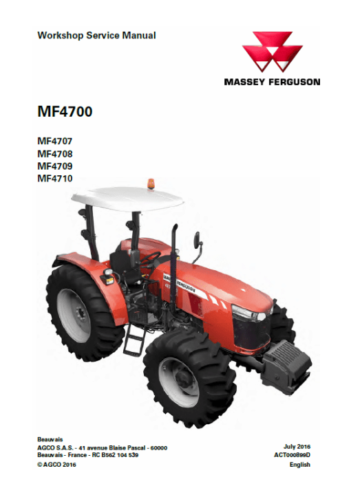 Massey Ferguson 4707, 4708, 4709, 4710 Tractor Service Manual