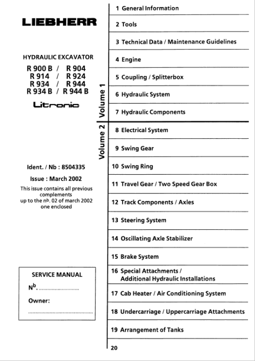 Liebherr R900B, R904, R914, R924, R934, R944, R944B Litronic Excavator Service Manual