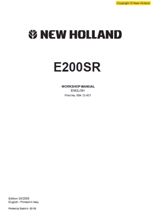 New Holland E200SR Excavator Service Manual