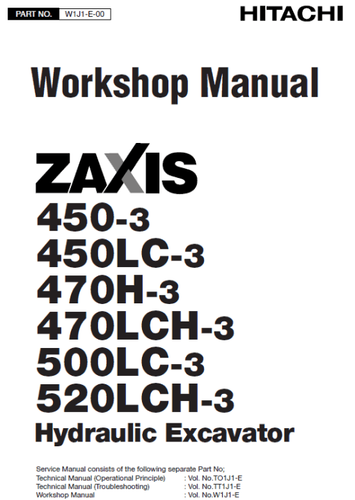 Hitachi ZX450-3, ZX470LCH-3 and ZX520LCH-3 Excavator Service Repair Manual