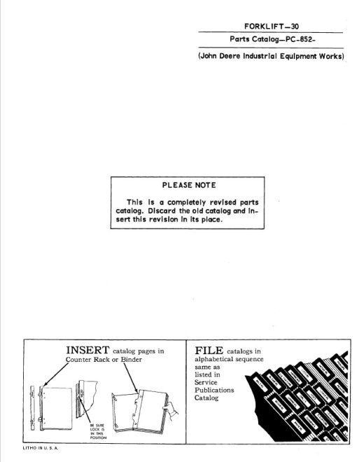 John Deere 30 Forklift Attachements Parts Catalog Manual - PC852