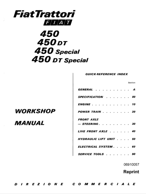 Fiat 450, 450DT Tractor Workshop Service Manual