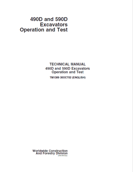 John Deere 490D, 590D Excavators Repair Technical Manual