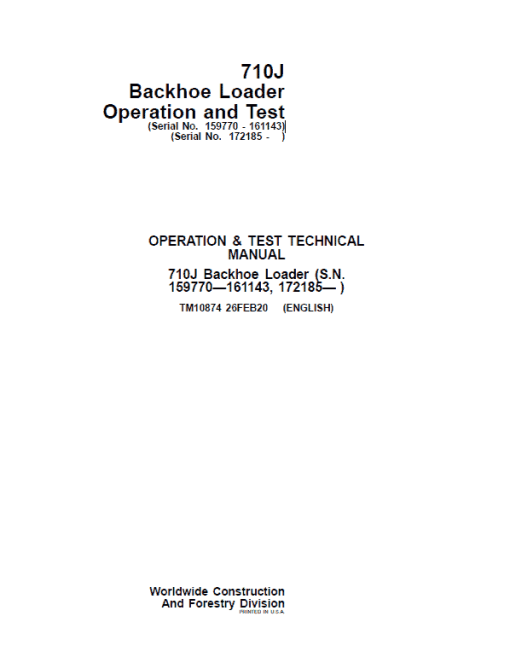 John Deere 710J Backhoe Loader Technical Manual (S.N 159770 - 161143 and after 172185 - )