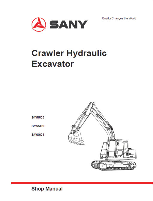 Sany SY55C3, SY55C9, SY60C1 Hydraulic Excavator Repair Service Manual