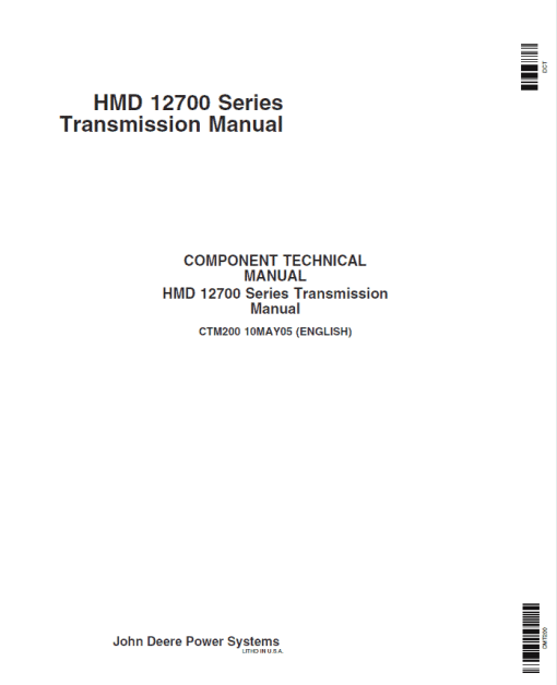 John Deere HMD 12700 Series Transmission Service Repair Manual (CTM200)