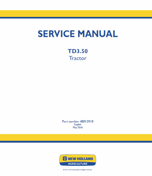 New Holland TD3.50 Tractor Service Manual