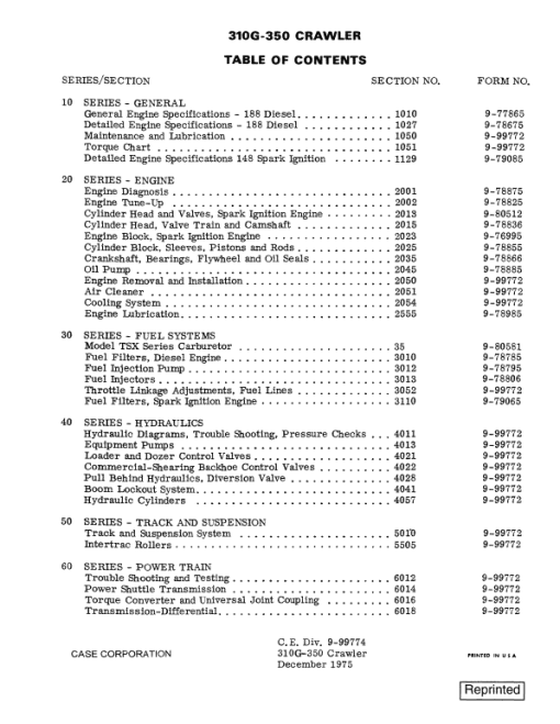 Case 310G, 350 Crawler Dozer Service Manual