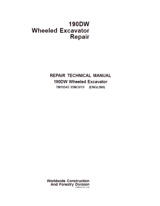 John Deere 190DW Wheeled Excavator Repair Technical Manual