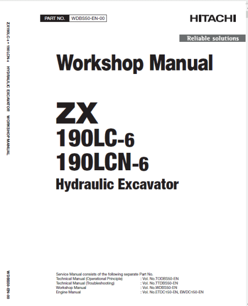 Hitachi ZX190LC-5B and ZX190LC-6 Excavator Service Repair Manual