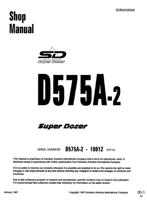 Komatsu D575A-2 Dozer Service Manual