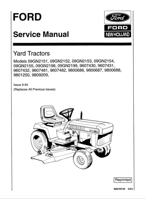 Ford YT12.5, YT14, YT16 and YT16H Yard Tractor Service Manual