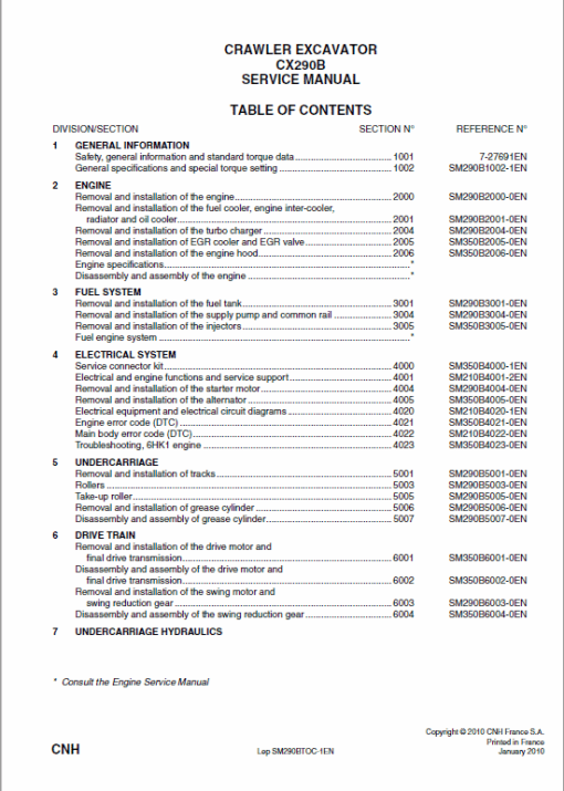 Case CX290B Crawler Excavator Service Manual