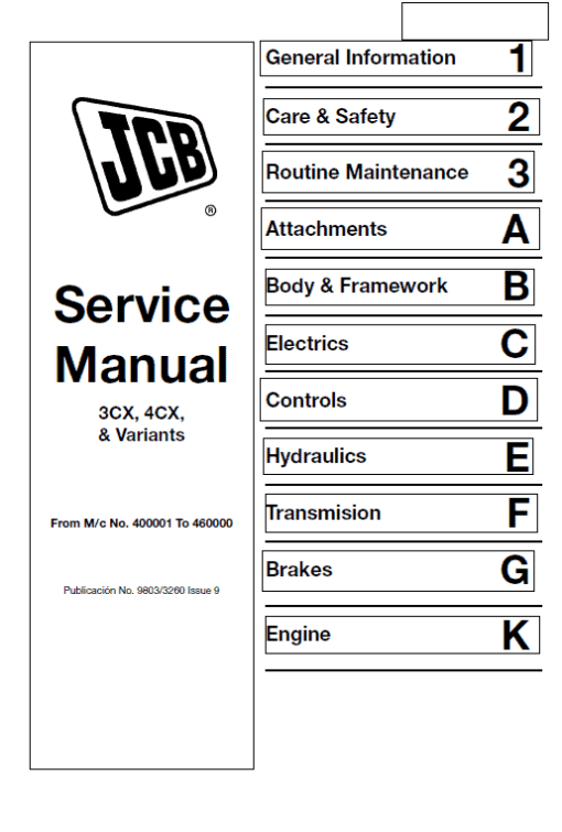 JCB 3CX, 4CX Backhoe Loader Service Repair Manual (SN 400001 - 460000)