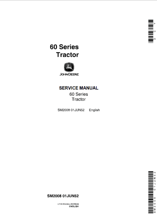 John Deere 60, 620, 630 (60 Series) Tractors Technical Manual