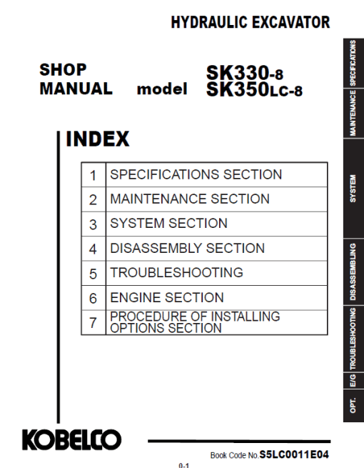 Kobelco SK330-8, SK350LC-8, SK350LC-8 Hydraulic Excavator Repair Service Manual