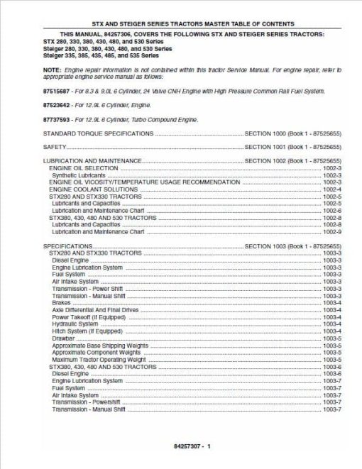 Case STX280, STX330, STX380, STX430, STX480, STX530 Steiger Tractor Service Manual