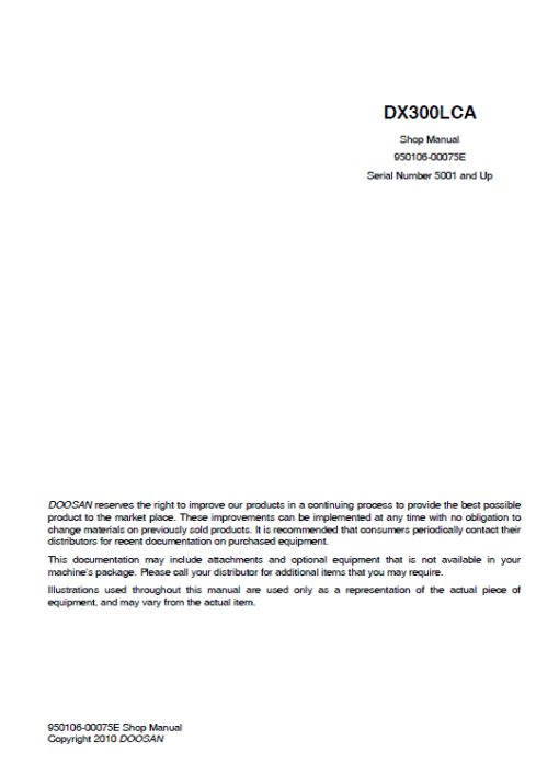 Doosan DX300LCA Excavator Service Manual