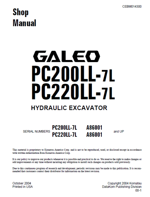 Komatsu PC200LC-7L and PC220LC-7L Service Manual