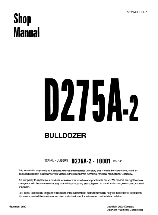 Komatsu D275A-2 Dozer Service Manual