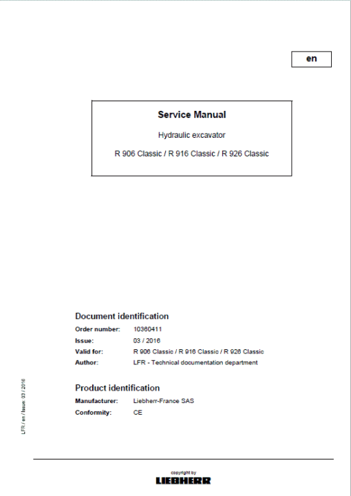 Liebherr R906, R916, R926 Classic & Advance Excavator Service Manual - Image 2