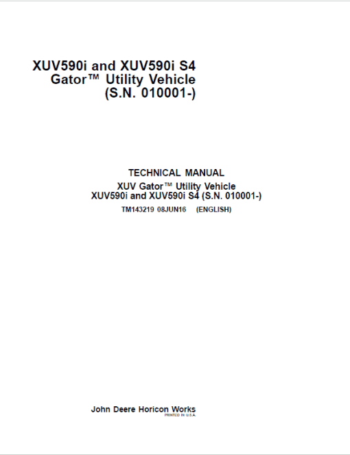 John Deere XUV590i, XUV590i S4 Gator Utility Vehicles Repair Technical Manual