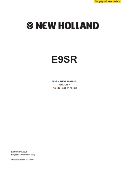 New Holland E9SR Mini Excavator Service Manual