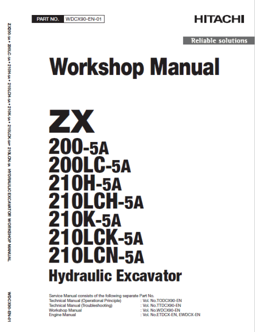 Hitachi ZX200-5A and ZX210LCN-5A Excavator Service Repair Manual