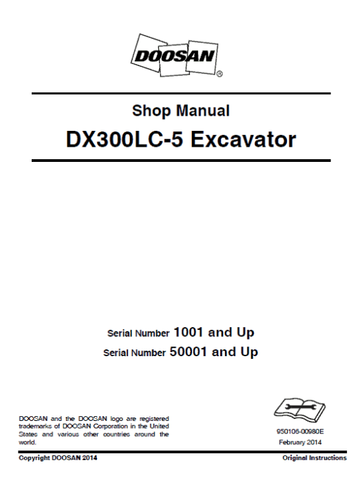 Doosan DX300LC-5 Excavator Service Manual