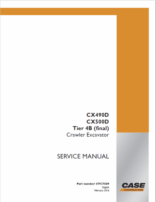 Case CX490D, CX500D Crawler Excavator Service Manual