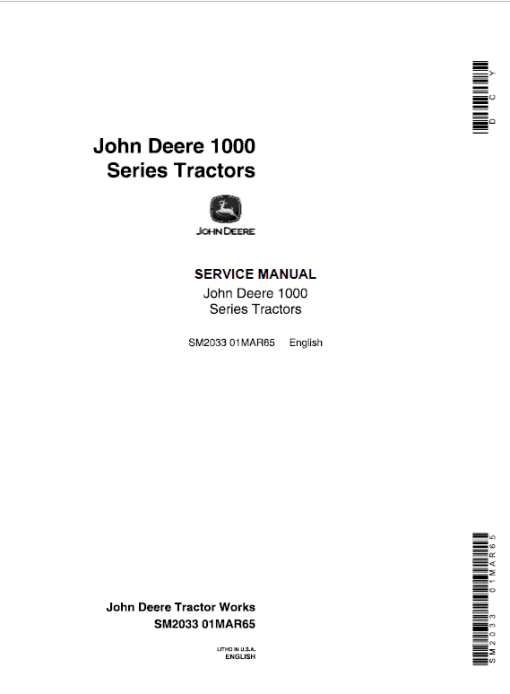 John Deere 1010 RS, 1010 RU, 1010 RUS, 1010 O, 1010 U, 1010 R Tractors Technical Manual