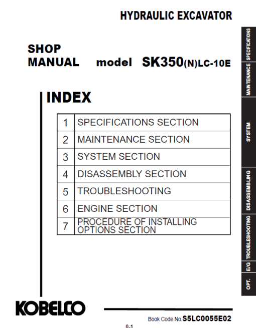 Kobelco SK350LC-10E, SK350NLC-10E Hydraulic Excavator Repair Service Manual