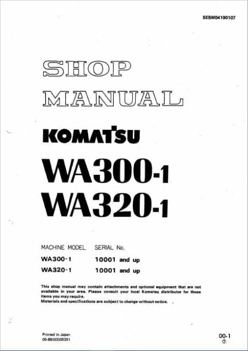 Komatsu WA300-1, WA320-1 Wheel Loader Service Manual