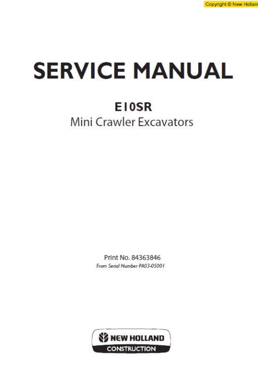 New Holland E10SR Mini Excavator Service Manual