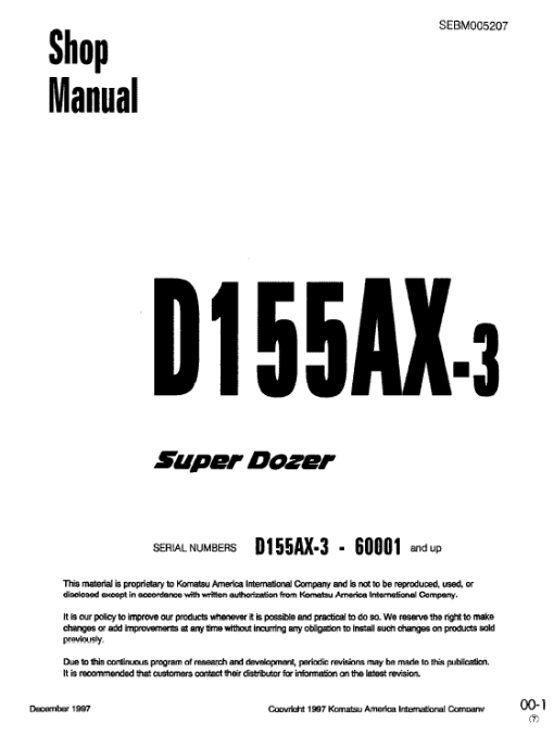 Komatsu D155AX-3 Dozer Service Manual