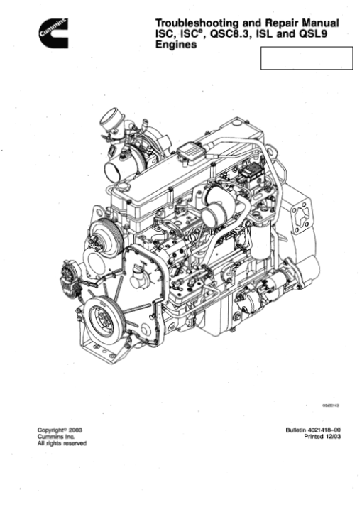 Cummins ISC, QSC8.3, ISL and QSL9 Engines Shop Service Manual