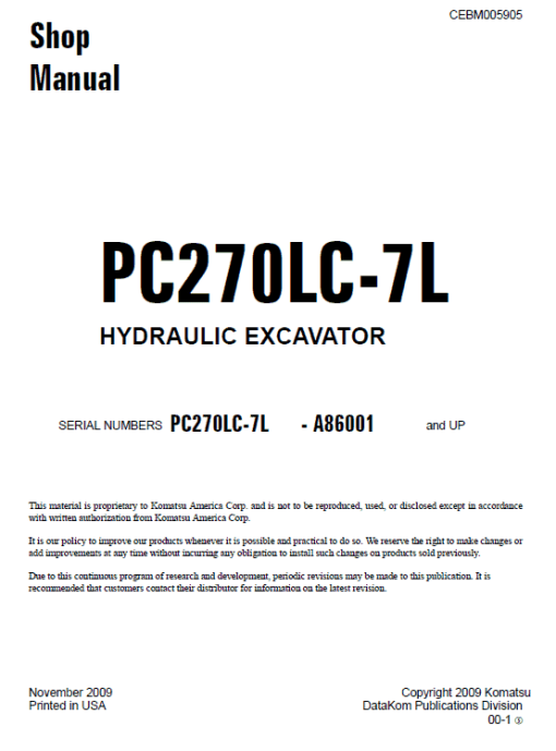 Komatsu PC270LC-7L Excavator Service Manual