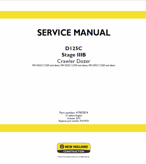 New Holland D125C Stage 3B Crawler Dozer Service Manual