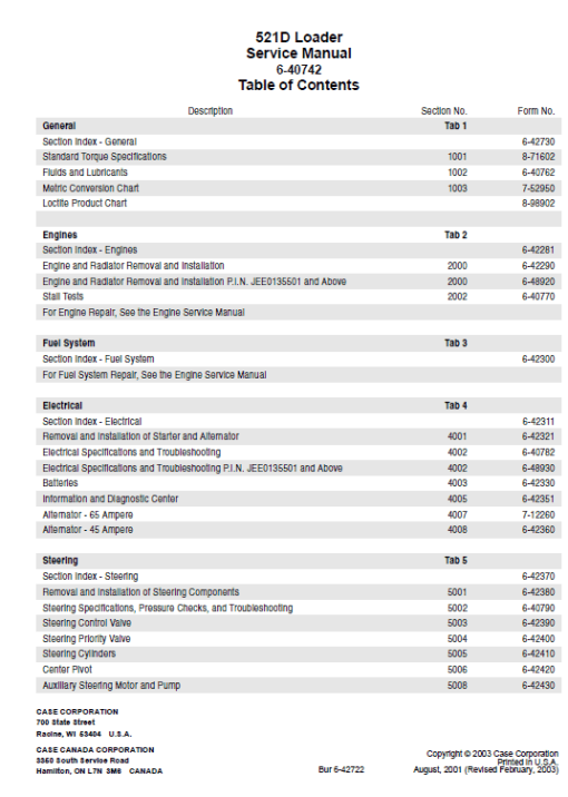 Case 521D Loader Service Manual