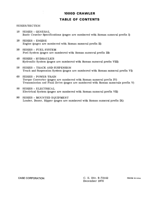 Case 1000D Crawler Dozer Service Manual