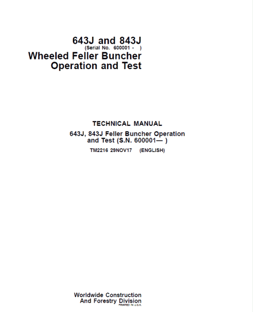 John Deere 643J, 843J Feller Buncher Service Repair Manual (SN after 600001 - ) - Image 2