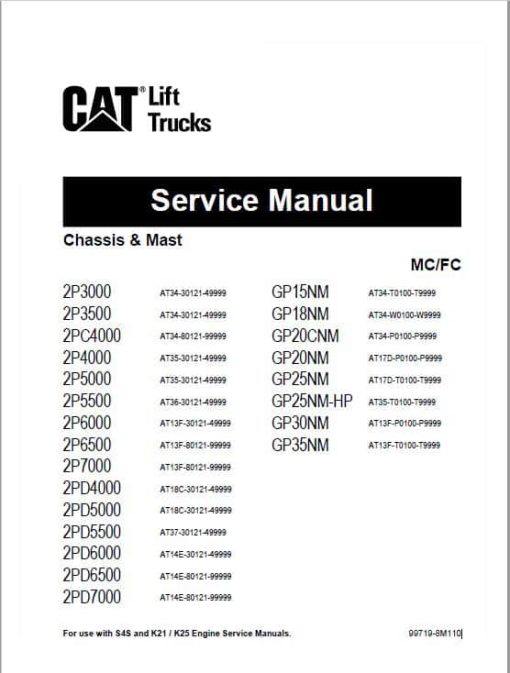 CAT GP25NM, GP25NM-HP, GP30NM, GP35NM Lift Truck Service Manual