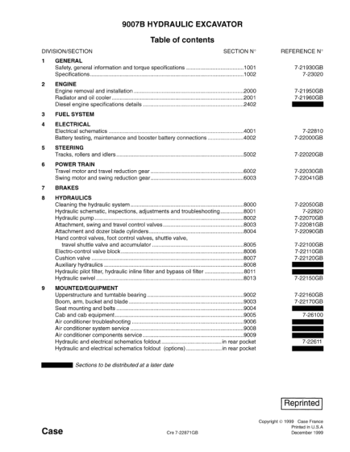 Case 9007B Excavator Service Manual