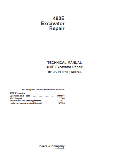 John Deere 490E Excavator Repair Technical Manual