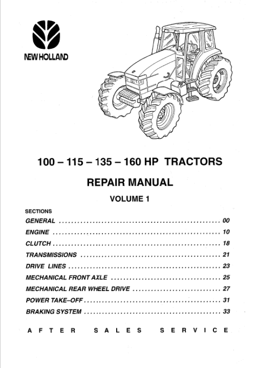 New Holland 100 HP, 115 HP, 135 HP, 160 HP Tractor Service Manual