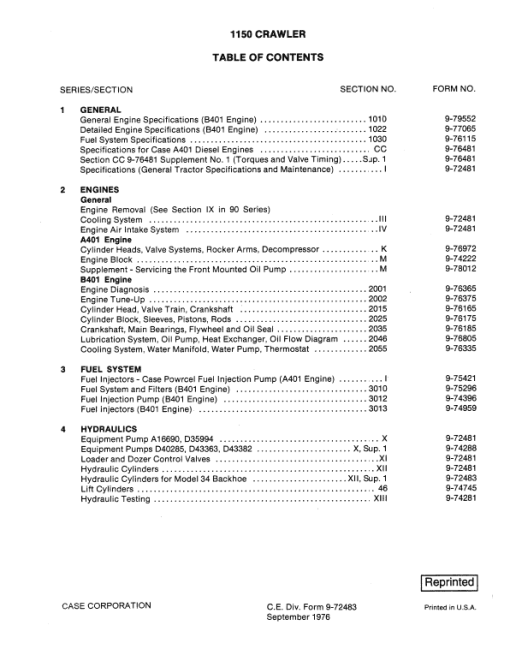 Case 1150 Crawler Dozer Service Manual