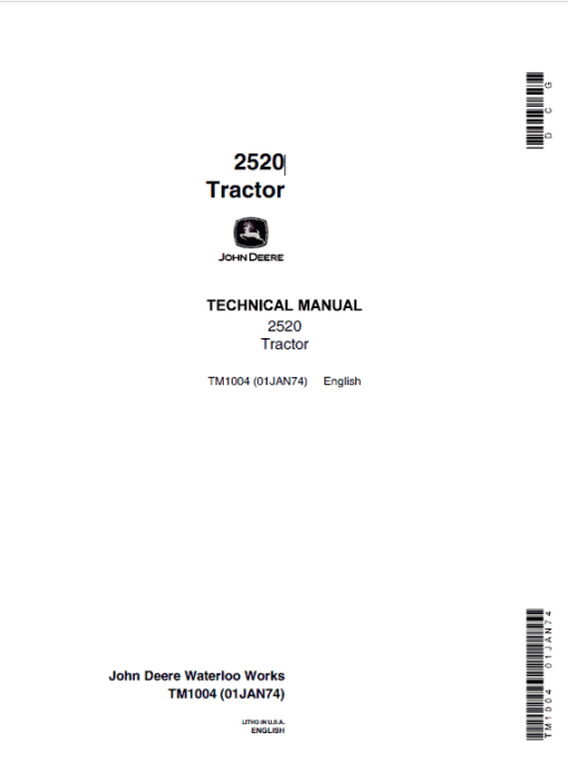 John Deere 2520 Row Crop and Hi-Crop Tractors Technical Manual