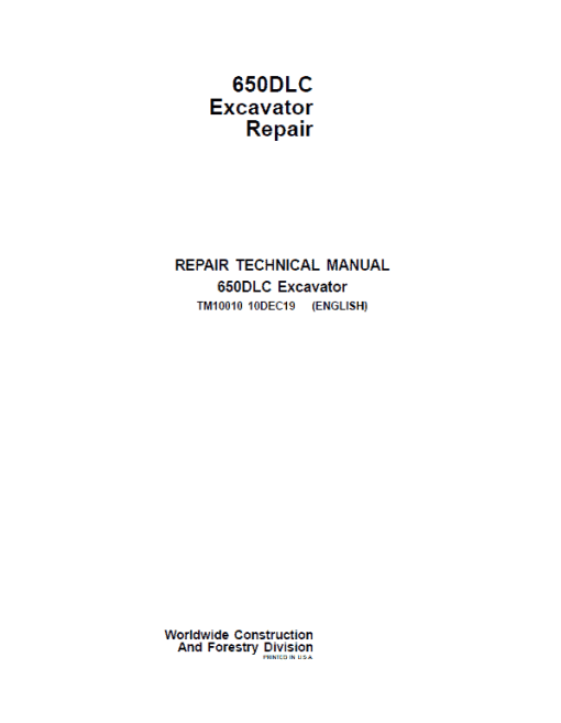 John Deere 650DLC Excavator Repair Technical Manual